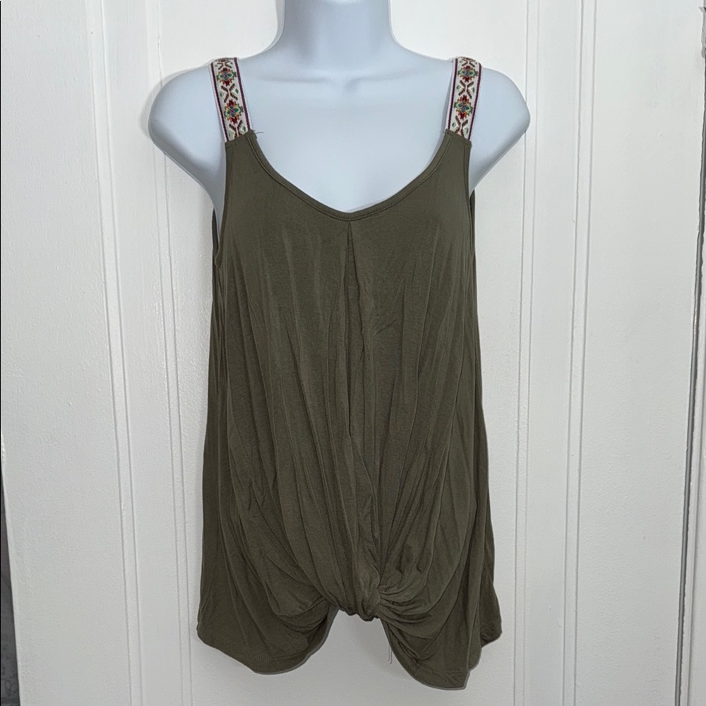 Olive Green Women's Top with Embroidered Straps size S